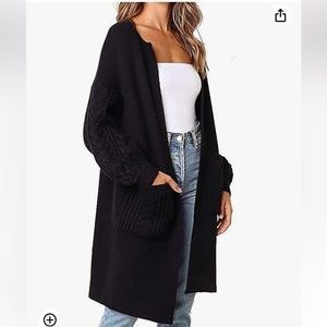 ZARA Long Cardigan Sweater Women’s‎ Size S Black Open Front Lightweight Knit
